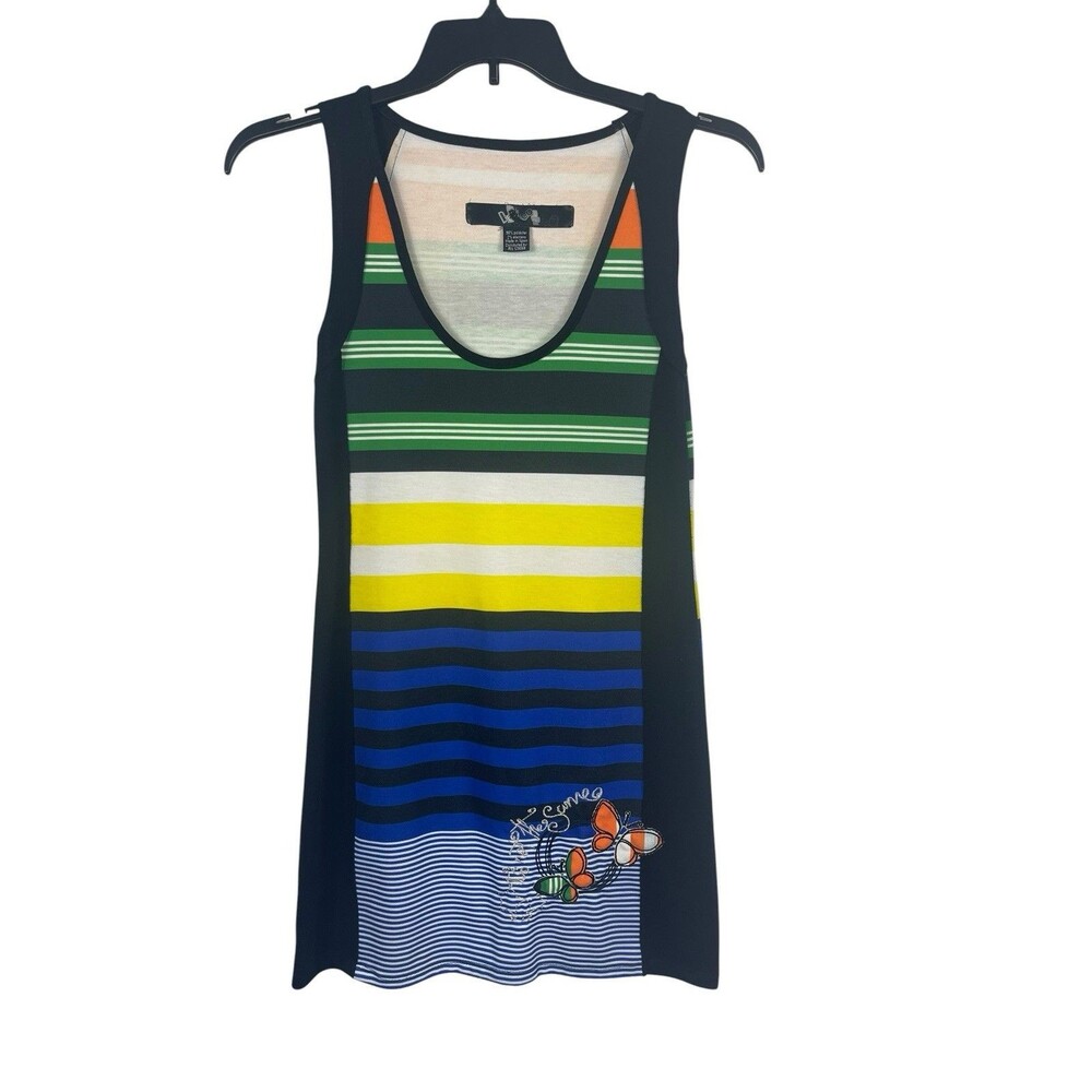 Desigual Butterfly Sleeveless Dress Striped Colorblock Graphic Art Tunic Mini M